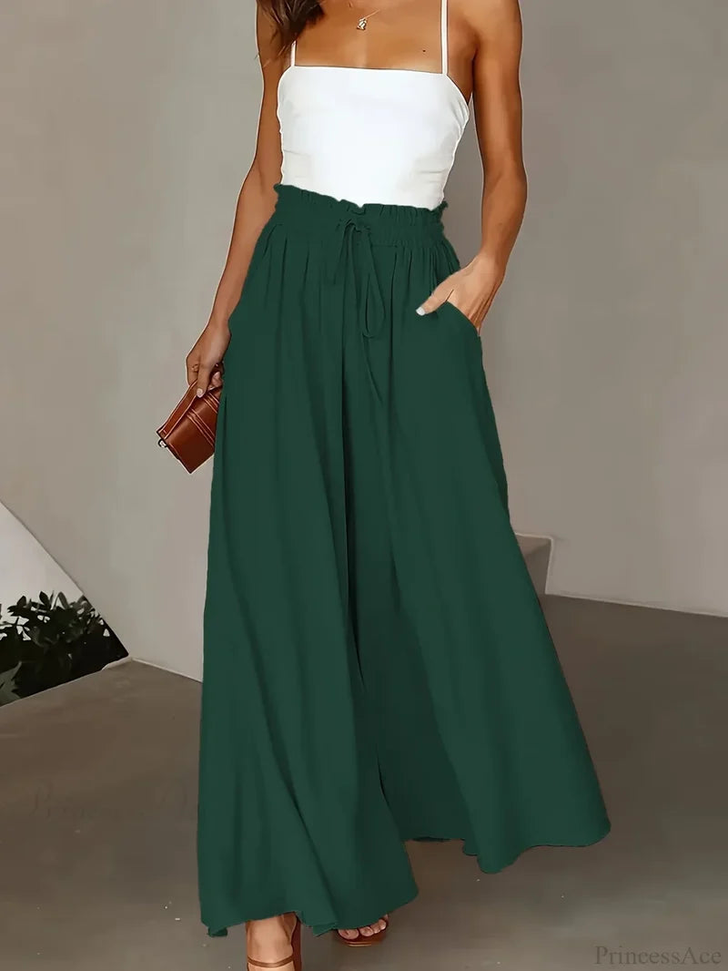 Plus Size Wide Leg Stretch Elastic Waist Pant DARKGREEN / 0XL pant-250223