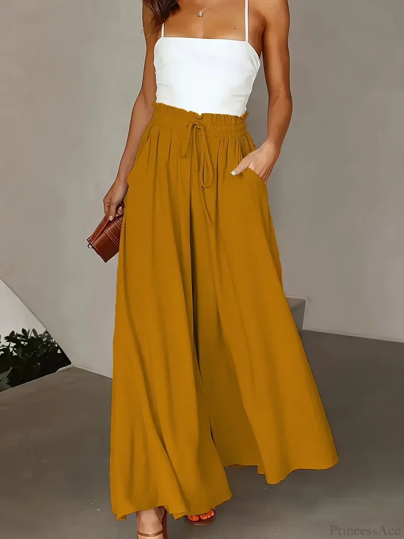 Plus Size Wide Leg Stretch Elastic Waist Pant pant-250223
