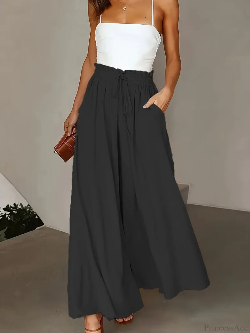 Plus Size Wide Leg Stretch Elastic Waist Pant BLACK / 0XL pant-250223