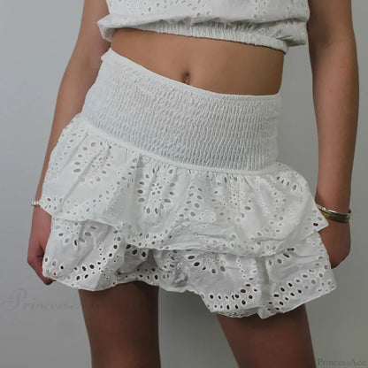 Pointelle Layered Ruffle Skirt WHITE / S skirts-250223