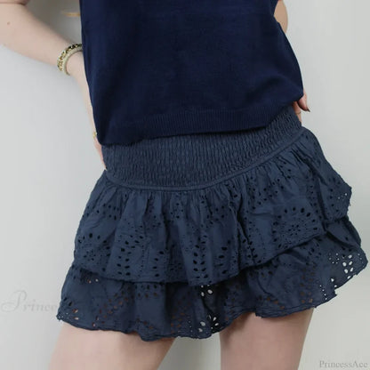 Pointelle Layered Ruffle Skirt Black / S skirts-250223