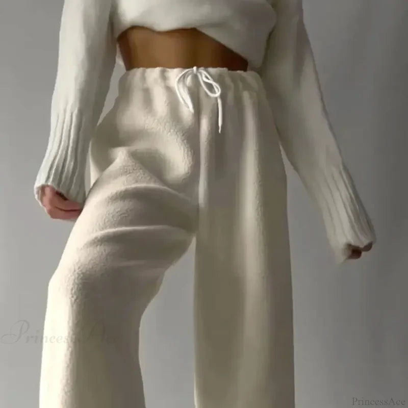 Polar Fleece Basic Vintage Women Pants white / S
