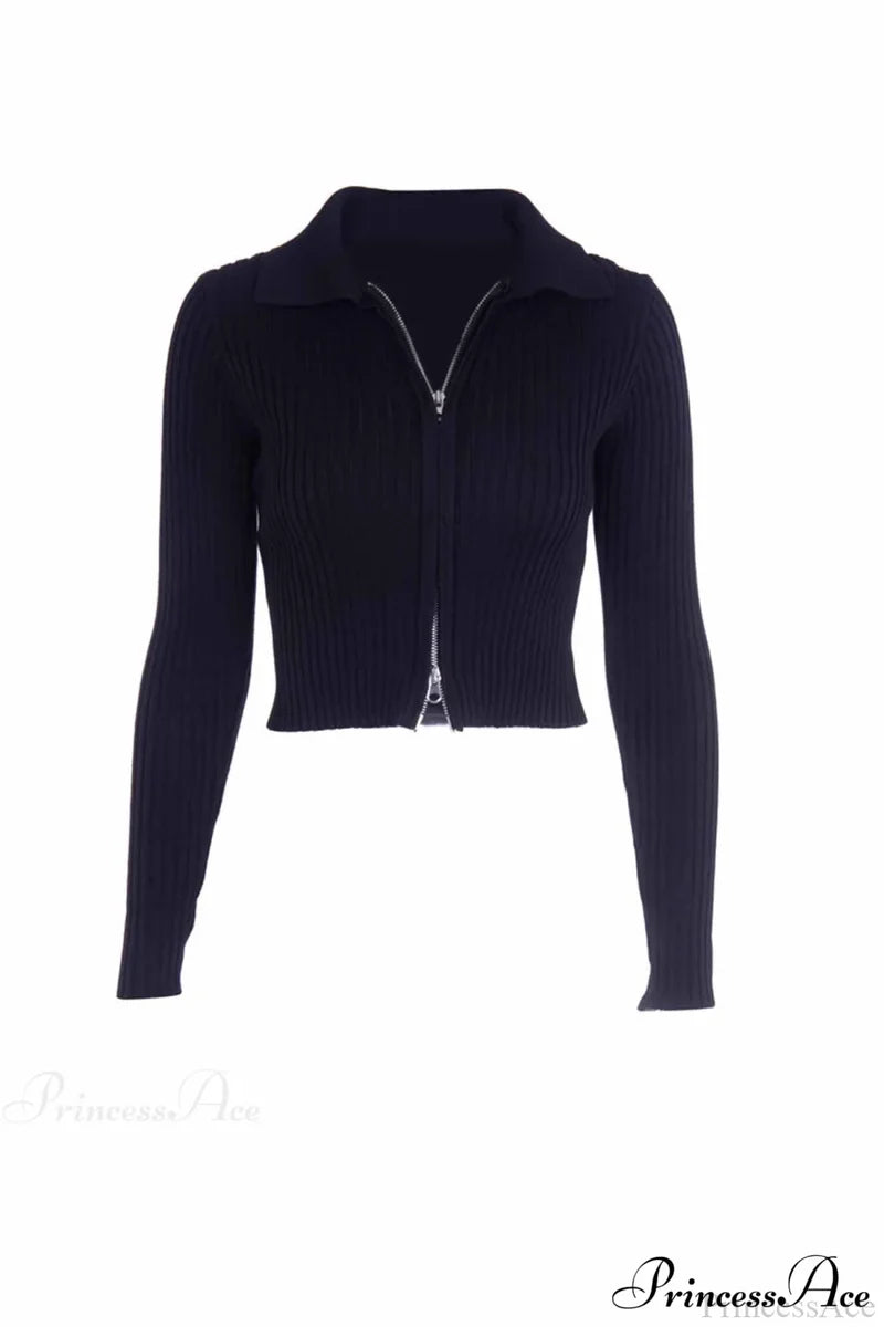 With Knit Cardigan Two-Way Zipper Cardigans