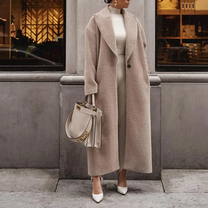 Polo Collar Plush Turn Collar Winter Overcoat Khaki / S