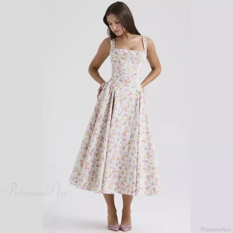 Print A-line Elegant Midi Vacation Dress vacationdress-250223