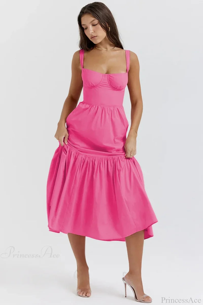 Print Bodycon A-line Vacation Dress Rose Red / S vacationdress-250223