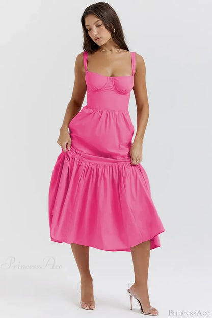 Print Bodycon A-line Vacation Dress Rose Red / S vacationdress-250223