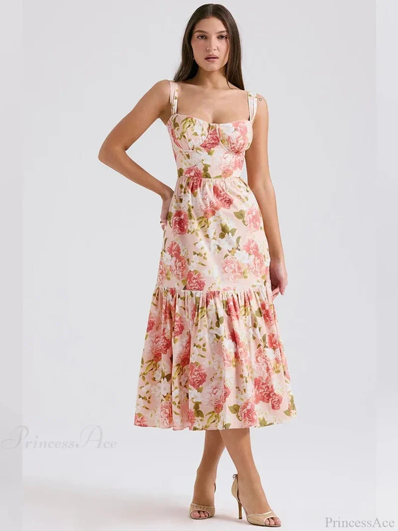 Print Bodycon A-line Vacation Dress Pink / S vacationdress-250223