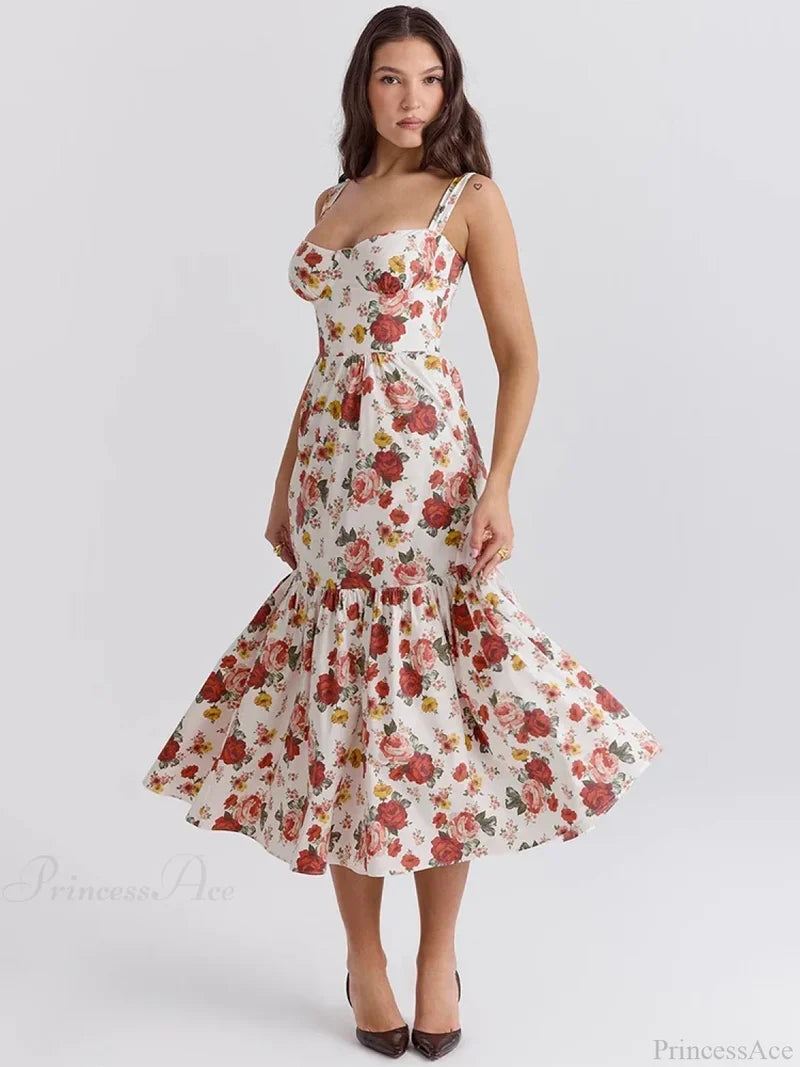 Print Bodycon A-line Vacation Dress Red / S vacationdress-250223