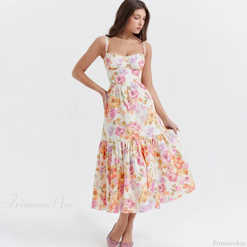 Print Bodycon A-line Vacation Dress Yellow / S vacationdress-250223