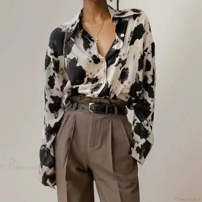 Print Button-up Casual Long Sleeve Blouse blouse-250126