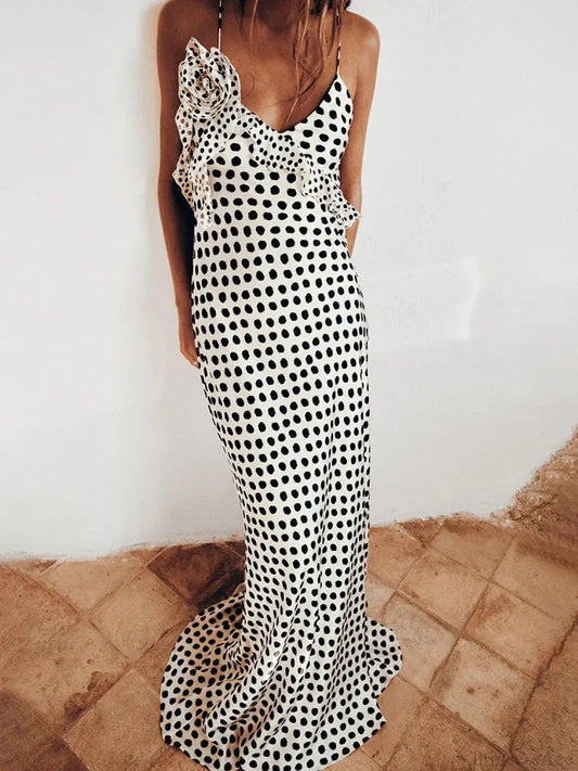 Print Dots Flower Vacation Dress WHITE / S vacationdress-250223