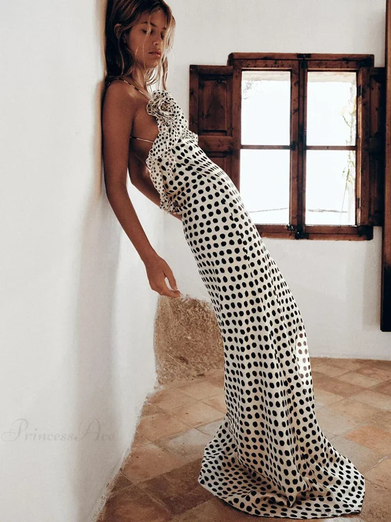Print Dots Flower Vacation Dress vacationdress-250223