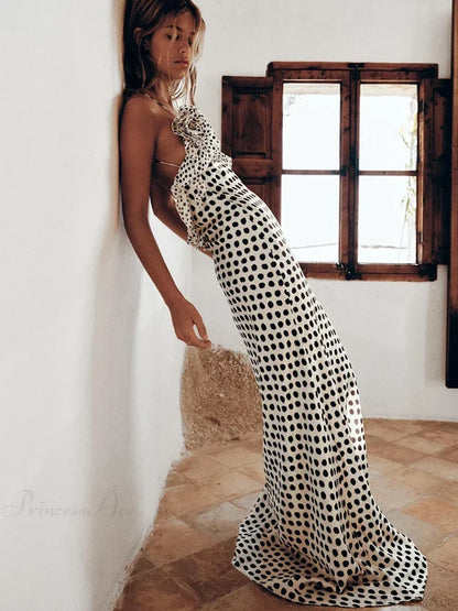 Print Dots Flower Vacation Dress vacationdress-250223