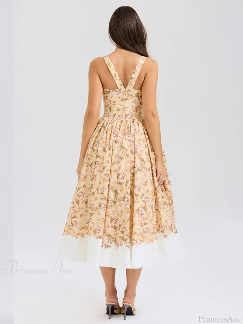 Print Waist Wrap A-line Vacation Dress vacationdress-250223