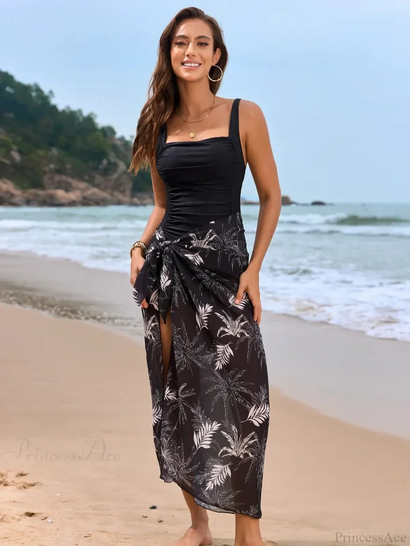 Printed Deep V One-Piece Swimsuit One Piece black / S onepiece-250223