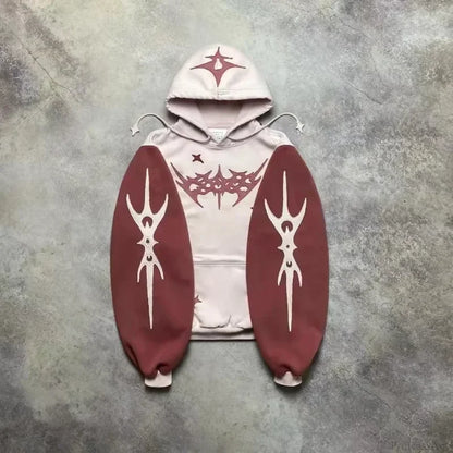 Punk Hip-Hop Embroidered Hoodie Red / S