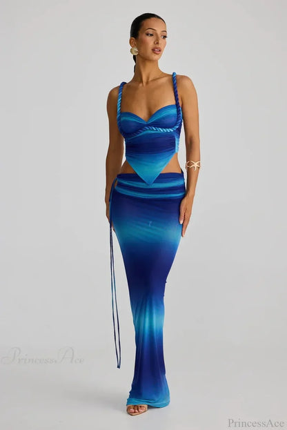 Push Up Backless Gradient Three Piece Swimsuit blue / S