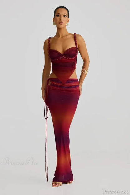 Push Up Backless Gradient Three Piece Swimsuit red / S