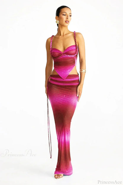 Push Up Backless Gradient Three Piece Swimsuit pink / S
