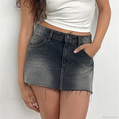 Raw Edge Gradient Denim Skirt skirts-250223