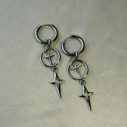 Rebel Celestial Cross Silver Empty Heart Earring color5 / CHINA