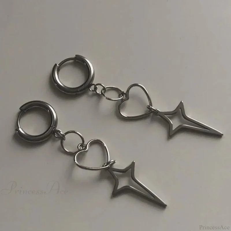 Rebel Celestial Cross Silver Empty Heart Earring color2 / CHINA