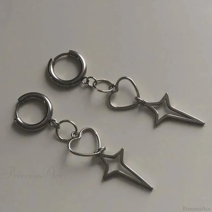 Rebel Celestial Cross Silver Empty Heart Earring color2 / CHINA