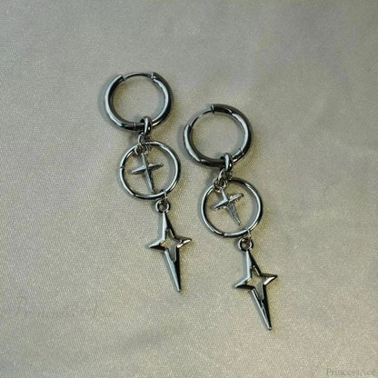 Rebel Celestial Cross Silver Empty Heart Earring color4 / CHINA