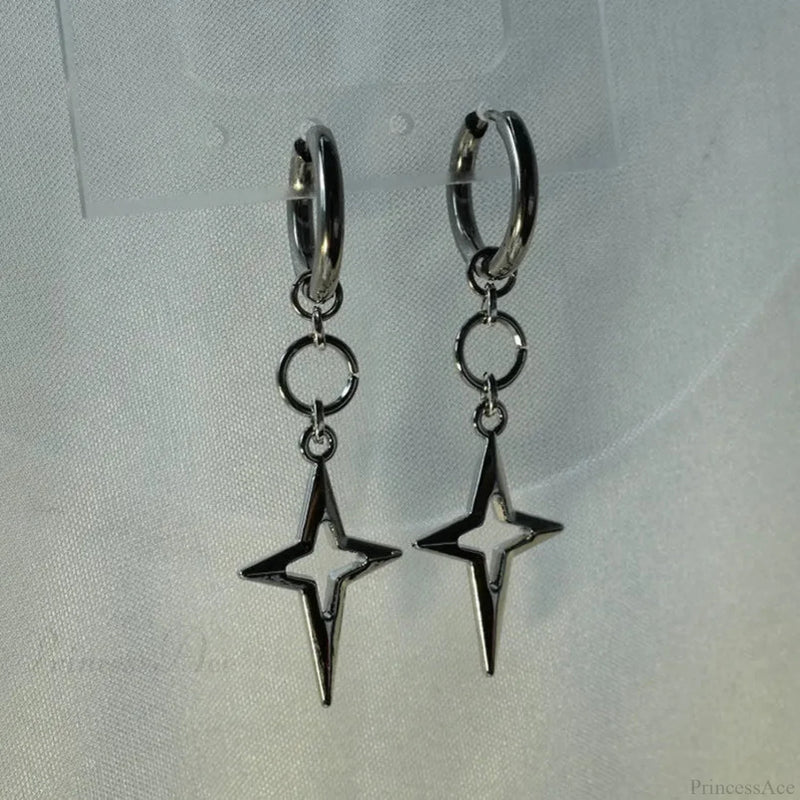 Rebel Celestial Cross Silver Empty Heart Earring color6 / CHINA