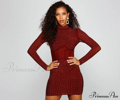 Renata Formal Heat Stone Illusion Mini Dress - Lady Occasions