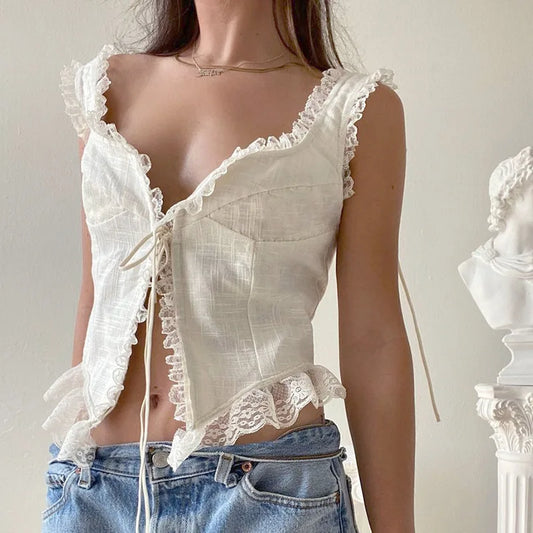 Retro Grunge White Crop Top
