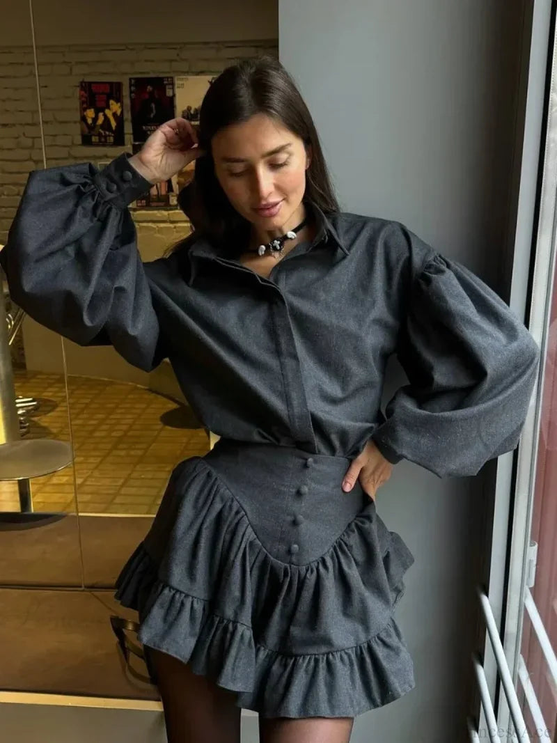 Retro Lapel Loose Bishop Sleeve Blouse blouse-250223