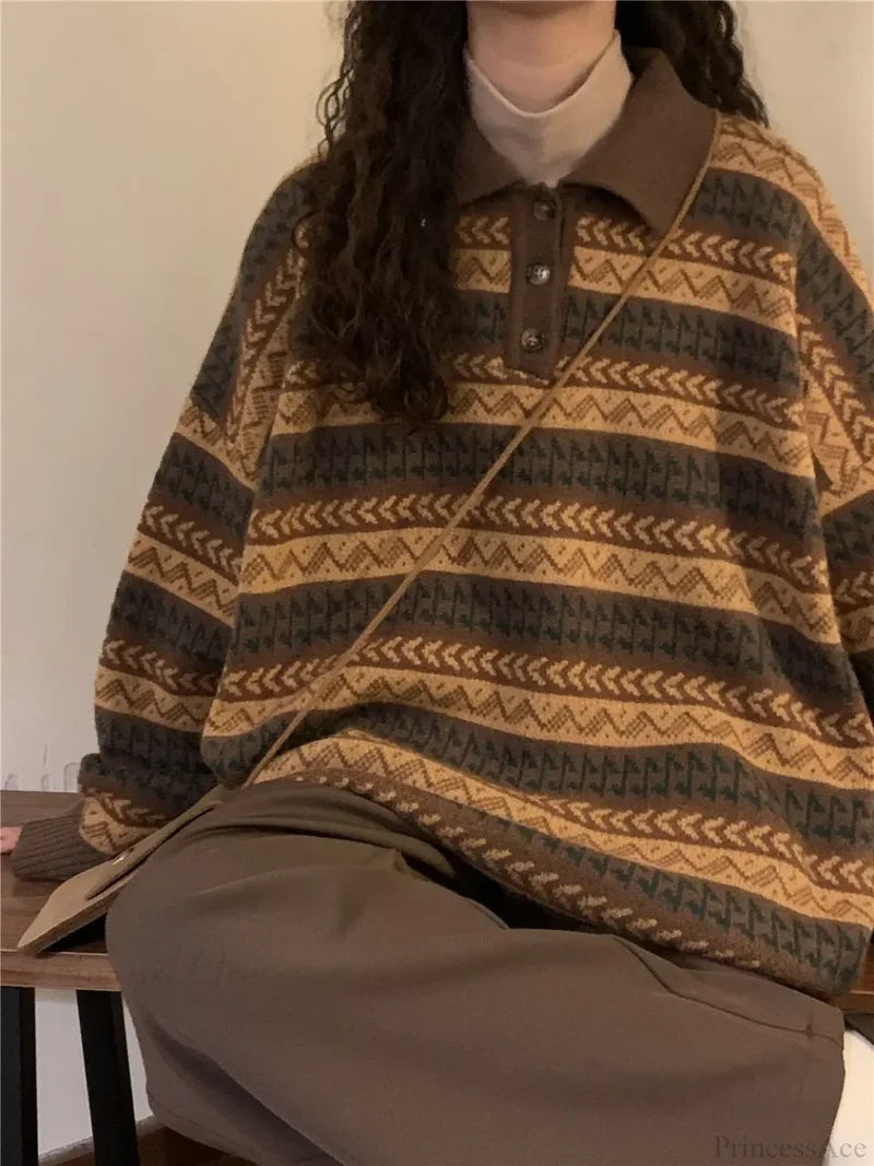Retro Lazy Style Striped Loose Sweater