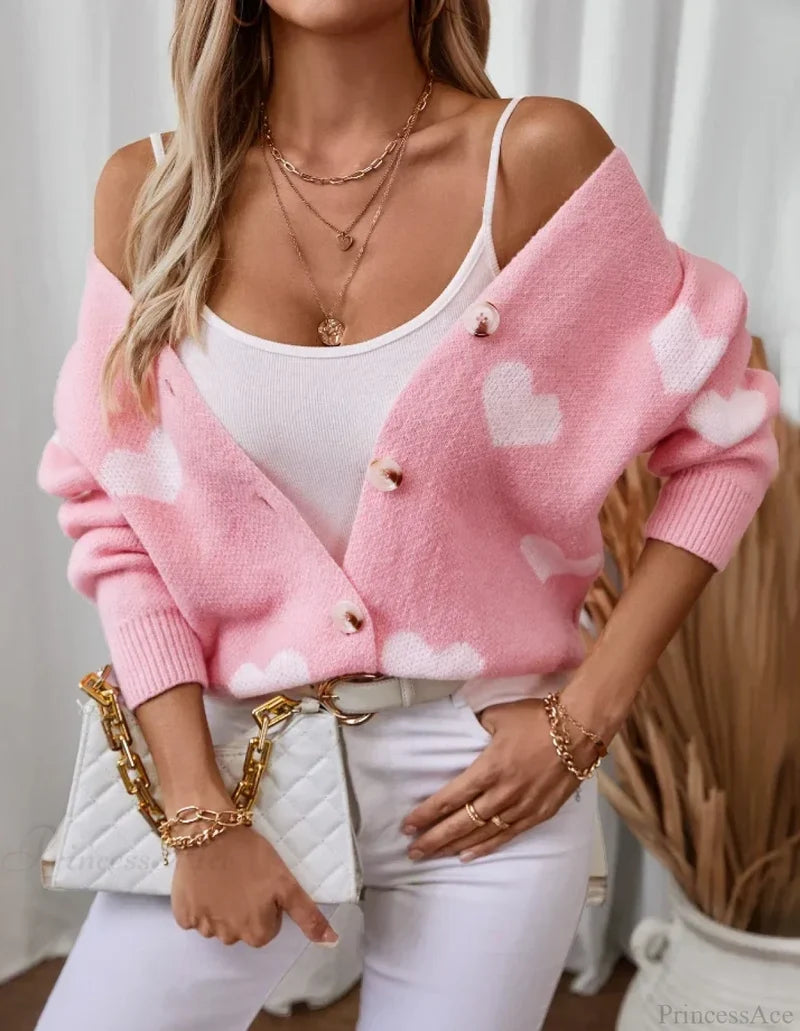 Retro Love Single-Breasted Loose Cardigan pink / S