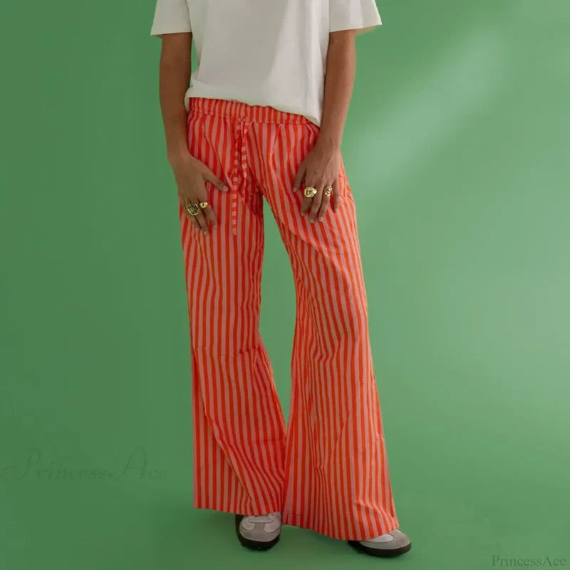 Retro Striped Button High Waist Straight Pant pant-250223