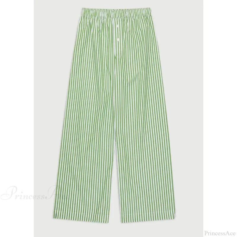Retro Striped Button High Waist Straight Pant GREEN / S pant-250223