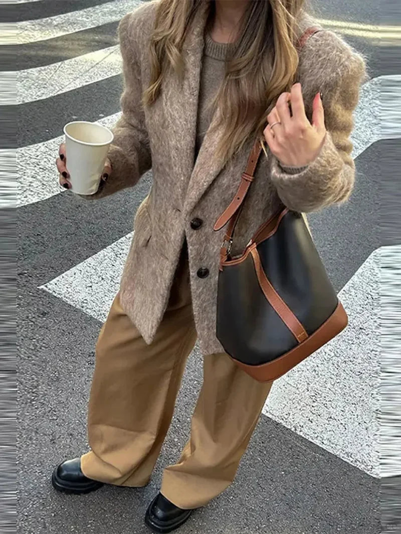 Retro Wool Button Turn-Down Overcoat