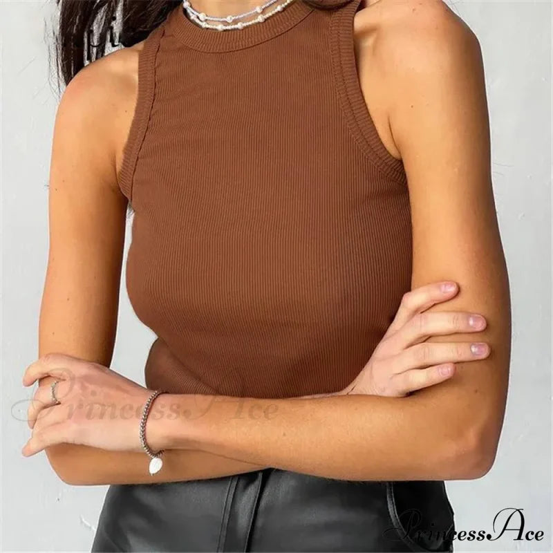Ribbed Knitteds Neck Summer Shirts White Black Casual Sport Vest Off Shoulder Green Women’s Tank