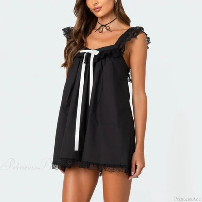 Ribbon Bow Babydoll Mini Dress minidress-250223