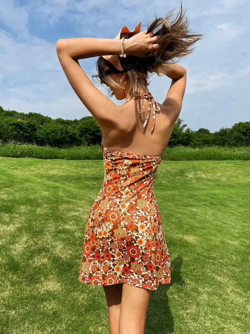Romantic Halter Print Floral Summer Holiday Dress floraldress-250126