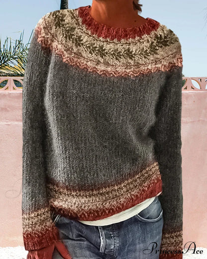 Round Colorblocked With Neck Sweater Design Sweaters-L