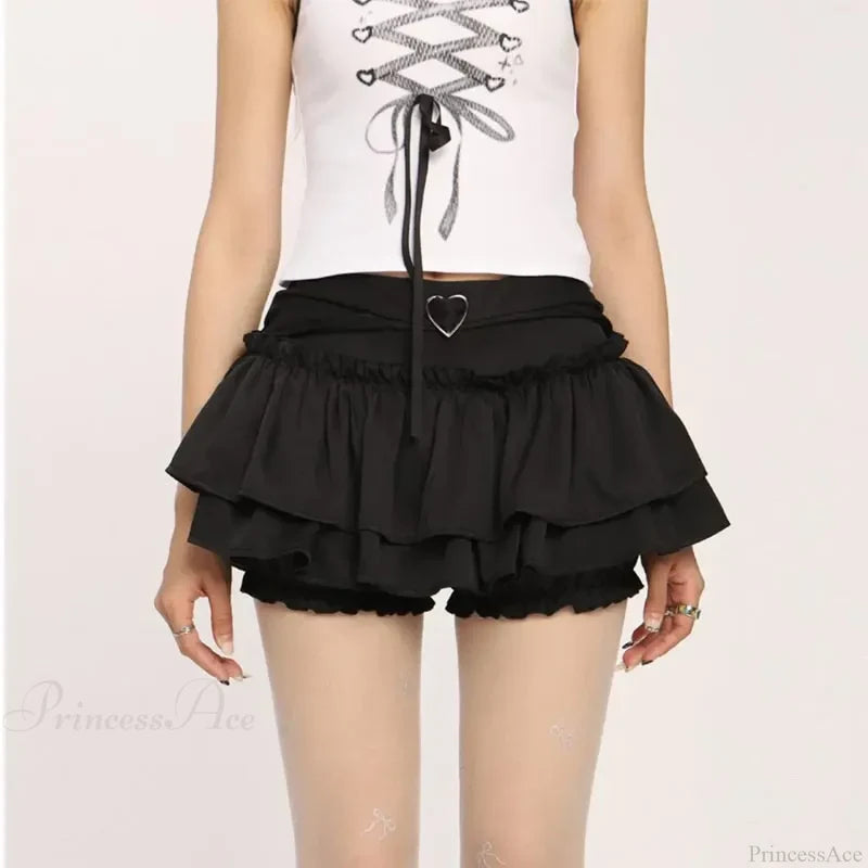 Ruffle Slim Cake Layer Skirt Black / S skirts-250223