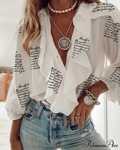 Ruffled Blouse By Vera White Letter / S Tops & Blouses