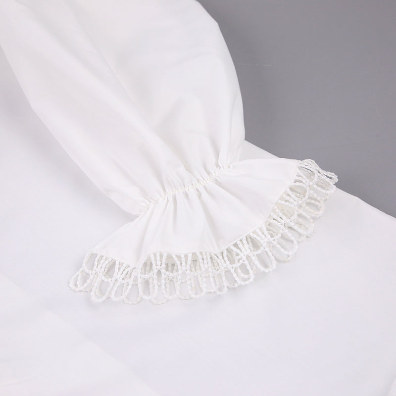 Ruffled Deep V-Neck Lace Trim Blouse