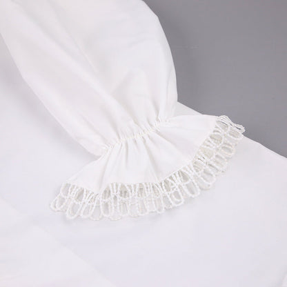 Ruffled Deep V-Neck Lace Trim Blouse