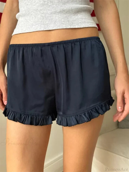Ruffled Elastic Low Waist Short black / S short-250223