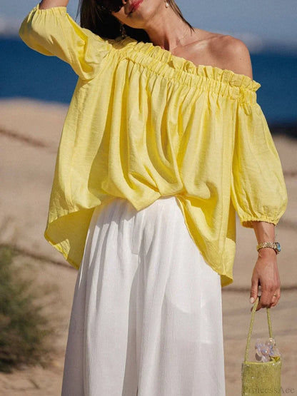 Ruffled Off-Shoulder Solid Fashion Blouse blouse-250126