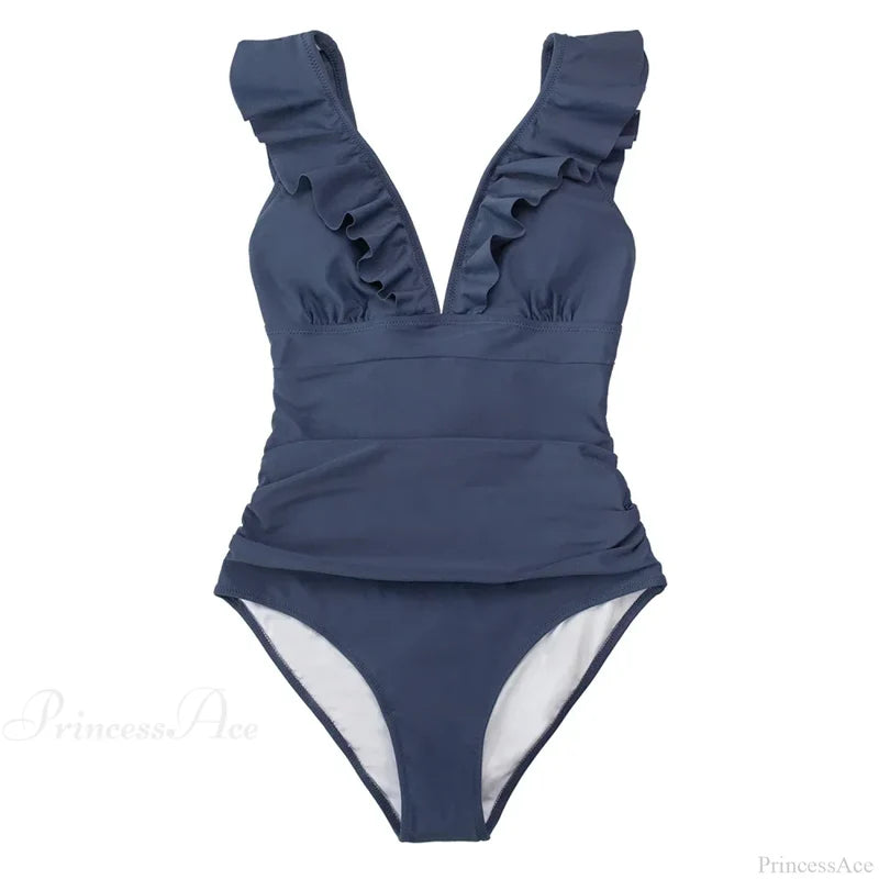Ruffled V-neck Lace Up Monokini One Piece Set color3 / XS