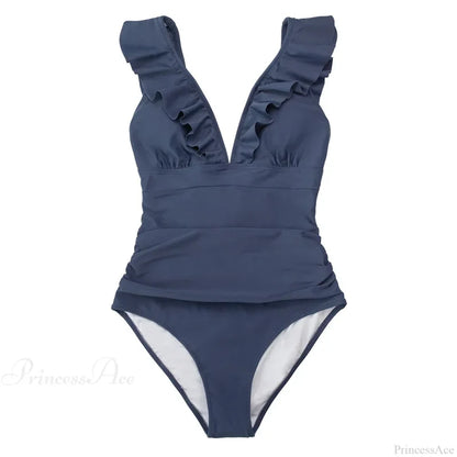 Ruffled V-neck Lace Up Monokini One Piece Set color3 / XS